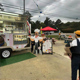 Bakery trailer with refrigerated cake display case for pastries and dessert products