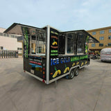 Beverage trailer featuring three open service windows designed for fast customer service at festivals and outdoor events
