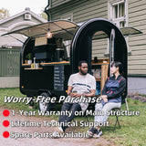 Mobile coffee trailer for sale serving customers at an outdoor coffee business