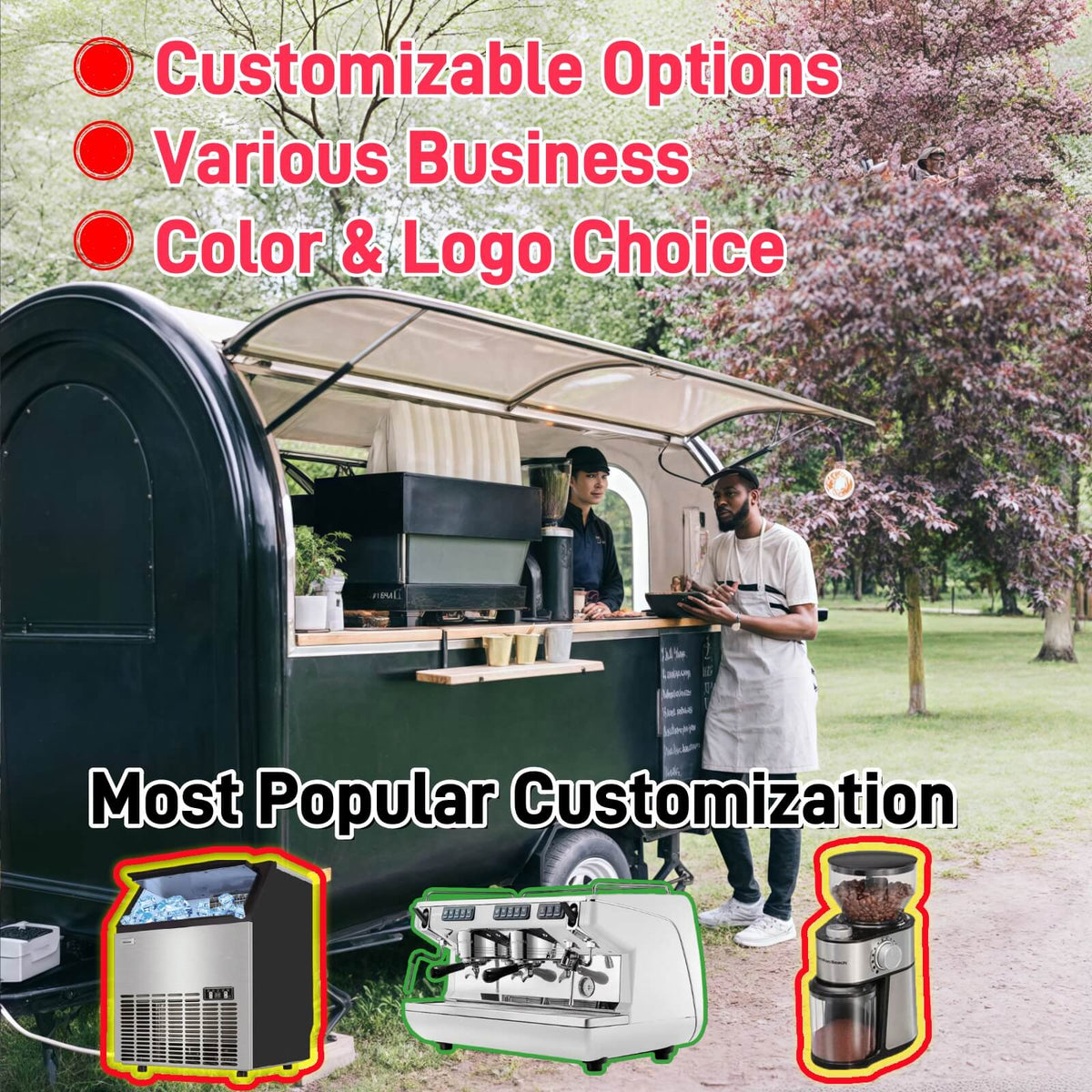 Rounded mobile coffee shop trailer designed for coffee business