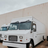 White step van BBQ food truck exterior – competition mobile catering trailer for sale