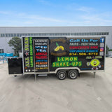 Custom beverage concession trailer with multiple service windows and professional exterior branding for mobile drink businesses