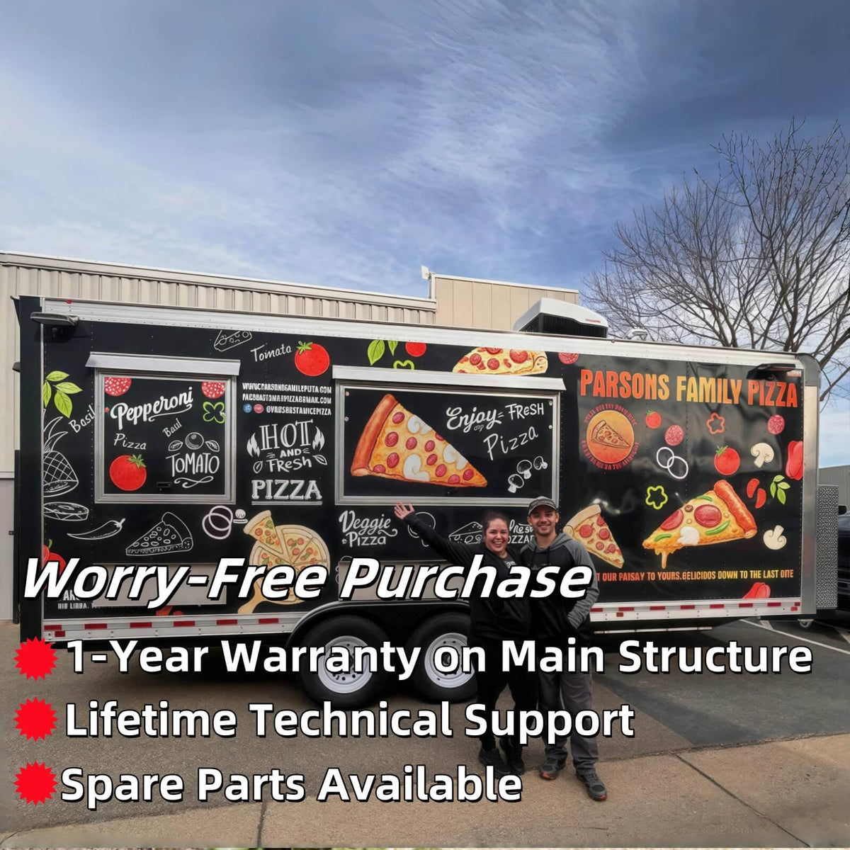 Custom food trailer exterior wrap design showing branding options for mobile food businesses.