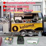 Yellow grab-and-go food trailer with an open service window revealing the stainless steel kitchen interior.
