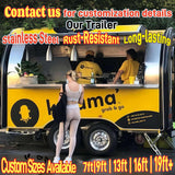 Customers ordering at the service window of a yellow grab-and-go food trailer during street operation.