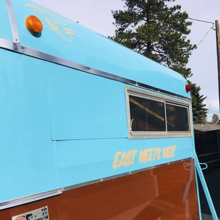 Horse trailer food trailer exterior – blue custom paint service window for sale by Isabella Trailer