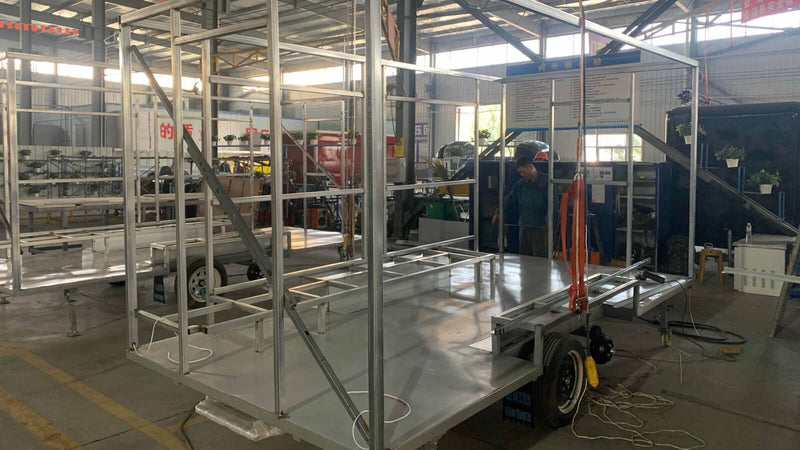 Custom food trailer aluminum frame structure being built at Isabella Trailer factory – Zhengzhou China