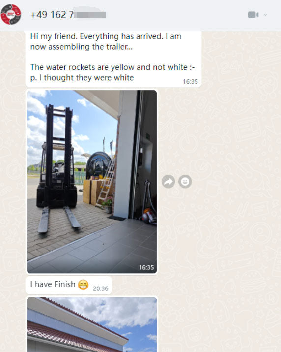 Isabella Trailer customer WhatsApp feedback – food trailer delivery review