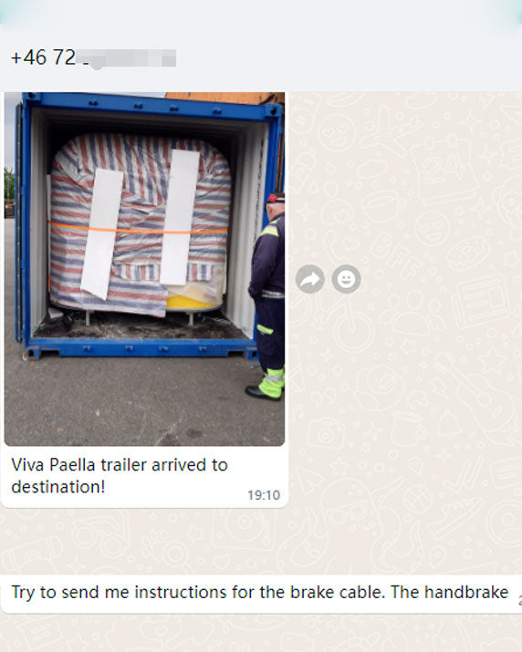 Isabella Trailer customer review – Viva Paella trailer shipped in container, arrived to destination successfully
