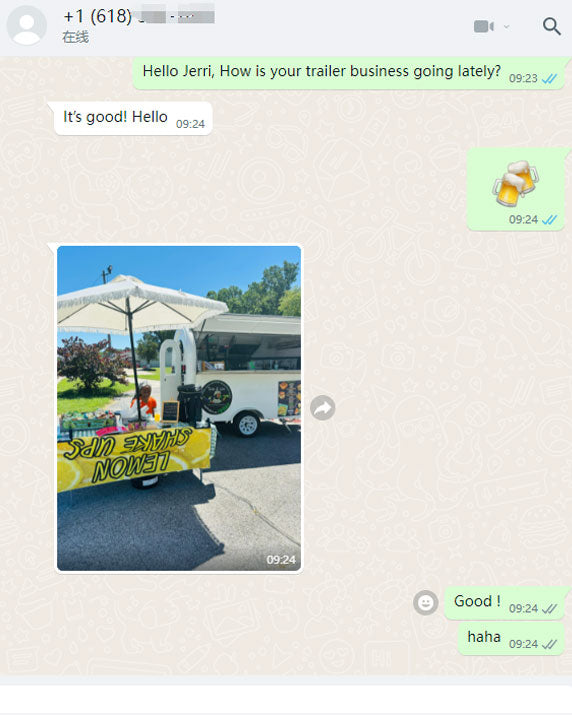 Isabella Trailer customer review – white lemon shake food trailer in use, client Jerri says business is good