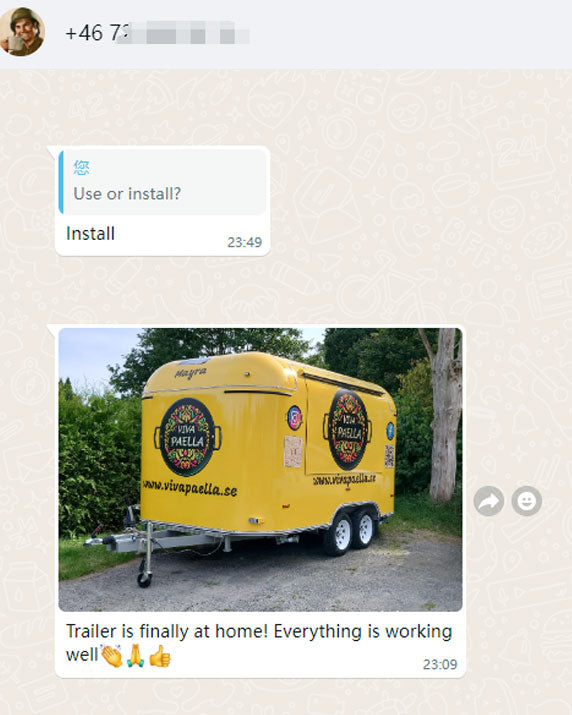 Isabella Trailer customer review – yellow Viva Paella airstream trailer delivered to Sweden, everything working well