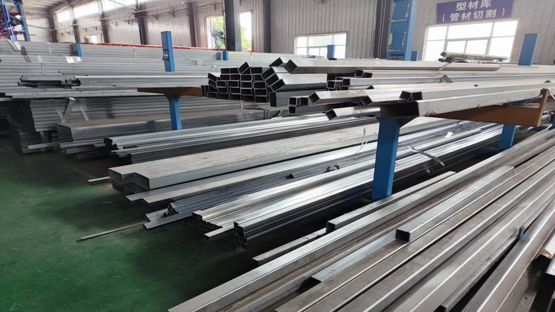 Steel tube and aluminum profile warehouse at Isabella Trailer manufacturing plant
