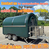Front angle view of a rounded concession trailer showing the stainless steel propane tank storage cage mounted at the front.